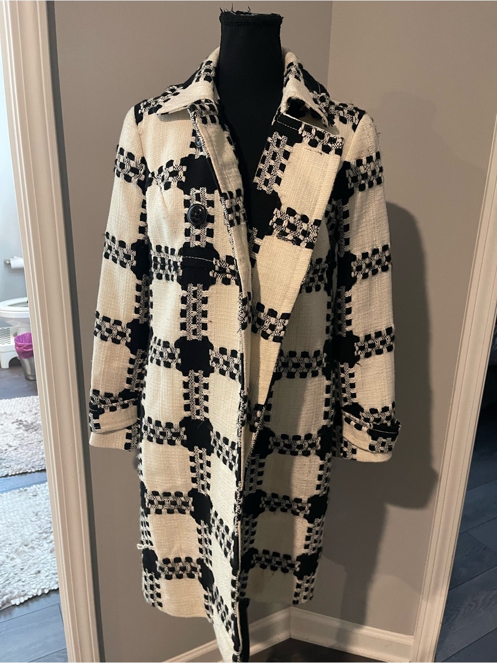 Focus 2000 vintage Black & White Checked Pea Coat